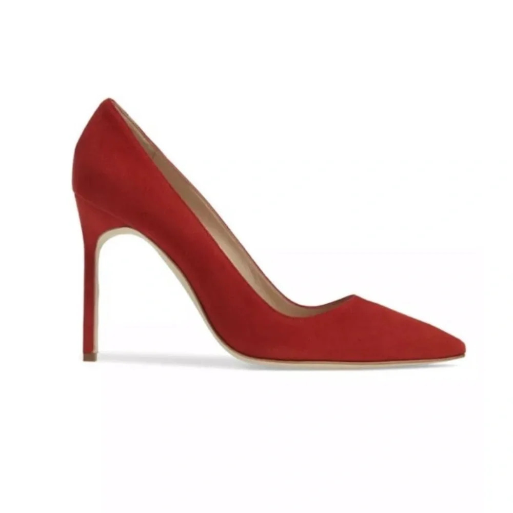 MANOLO BLAHNIK Red Suede 105 BB Pumps Heels 39 9 - Picture 5 of 11